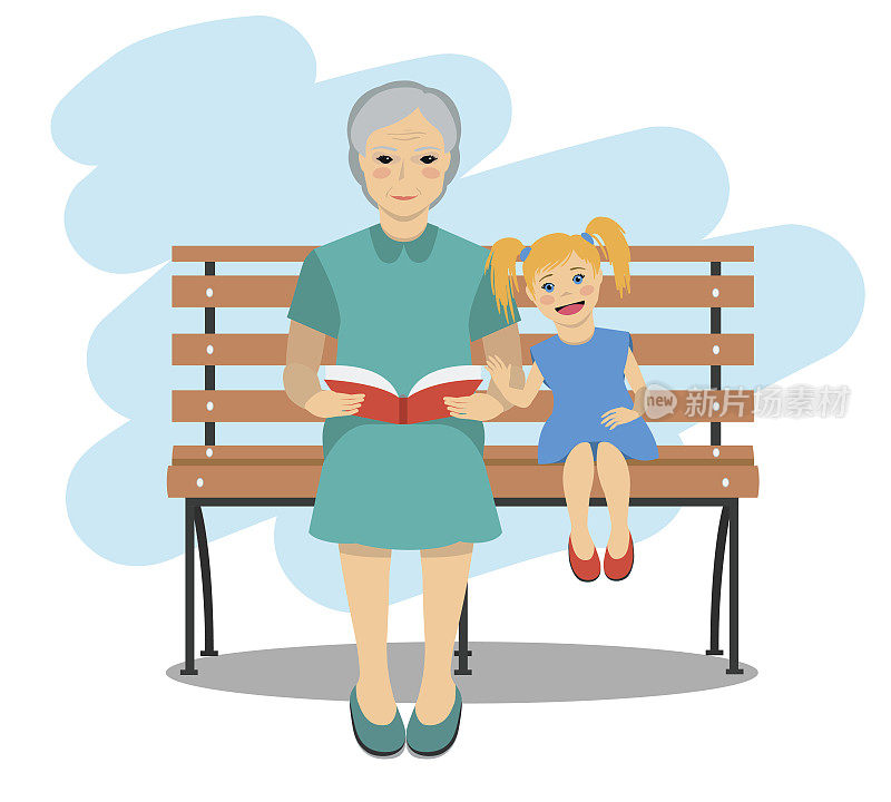 Illustration of grandma with granddaughter